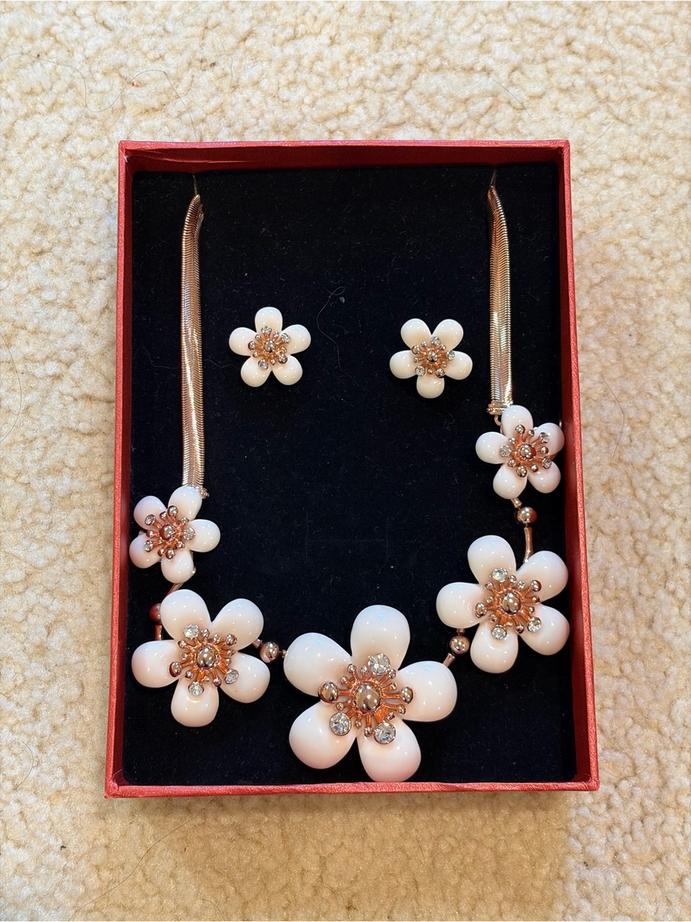 White Floral Statement Necklace and Earring Set